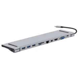 Type-C Hub 10 in 1 Type C to HDMI VGA 3*USB-3.0 /RJ45 Gigabit Ethernet PD SD/TF Hub